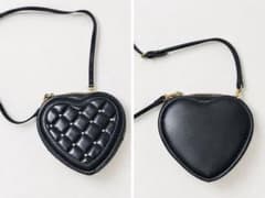 ハート型 キルティング ショルダーバッグ ブラックのサムネイル