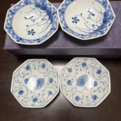 青い花柄 八角形皿 4枚セット - メルカリ