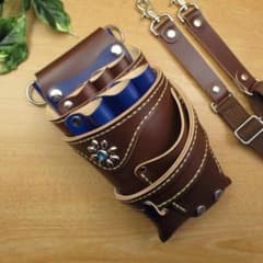 フラワースタッズ装飾　本革　ブラウン＆ネイビー　６丁差し　SCA-235/CBA フラワースタッズ装飾 本革 ブラウン＆ネイビー 6丁差し SCA-235/CBA