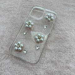 フラワーパール装飾 クリアスマホケース iPhone13