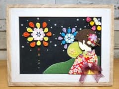 ちりめん細工　つまみ細工　フレーム　花火のサムネイル