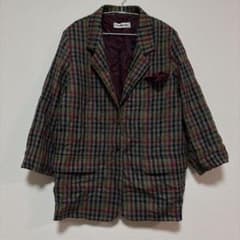 美品【ゆったりL-LL】マルチカラーチェックジャケット ミドル丈 オーバーサイズ