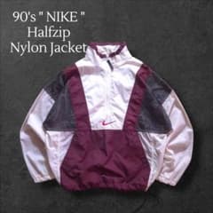 USA製90s白タグNIKEナイロンジャケット プルオーバー スウッシュ刺繍ロゴ 90s 白タグ NIKEナイキ ハーフジップナイロンジャケットスウッシュ刺繍