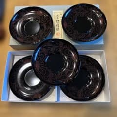 越前塗 沈朱牡丹彫 久峰作 お花絵柄茶托 越前漆器 5枚組 - メルカリ