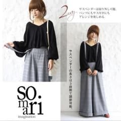 オシャレウォーカー　somari サス付きグレンチェックワイドパンツのサムネイル
