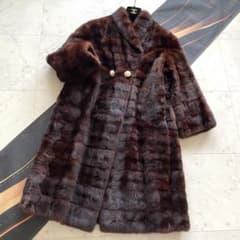 貴婦人の装い　最高級ウィーゼル毛皮ロングコート　オーダー品　呉服店購入 美艶/本毛皮 ウィーゼル ロングコート ボタン着丈96 ブラウン チャイナ