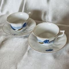 ロイヤルコペンハーゲン ティーカップ&ソーサー 2客セット 金彩 ブルー