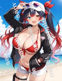AI美少女イラスト ビーチの少女 A4ポスターのサムネイル