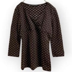 Do Family Cut and Sew Top, Cache-Coeur Style, 3/4 Sleeve, Polka Dot, Size M, Brown, Wool, Date
