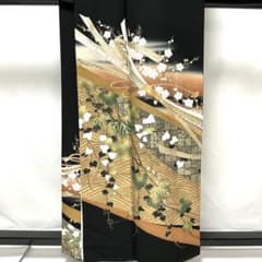⭐︎b792 正絹 黒留袖 比翼付 五つ紋 落款 金銀駒刺繍 金銀箔 極美品