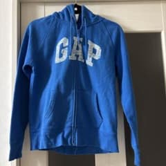 GAP ジップアップパーカー ブルー ロゴプリントＭ寸トップスレディース美品のサムネイル
