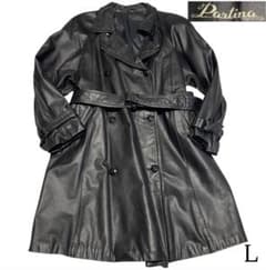 Partina】牛革 マキシ丈カウレザートレンチコート ロング ベルト 黒 L