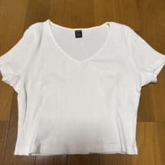 SHEIN リブ Vネック 半袖 Tシャツ ホワイト Lのサムネイル
