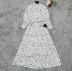 新品 STYLE DELI 洗える ドット プリント リボン ギャザーワンピース