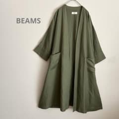 BEAMS HEART リネン混　ロングコート カーキ 薄手ゆったり 羽織りのサムネイル