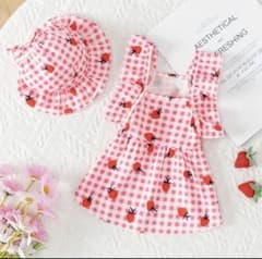 サマー♡SALE イチゴ柄チェックドレスと帽子セットのサムネイル
