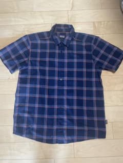 patagonia 半袖シャツ L ネイビー系 チェック柄 - メルカリ