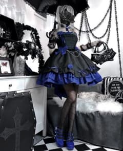 黒 青 ゴスロリ ロリータ ドレス ワンピース コスプレのサムネイル