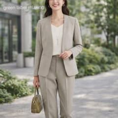 グリーンレーベル／ライトカチリラ パンツスーツ 洗える M ブラック