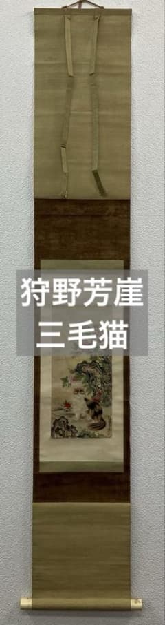 狩野芳崖【三毛猫】紙本　掛軸　茶掛け（猫　ねこ） 狩野芳崖【三毛猫】紙本 掛軸 茶掛け（猫 ねこ） - メルカリ