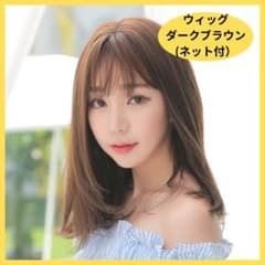 ウィッグ ミディアム ブラウン 前髪 セミロング ストレート　茶色 コスプレ