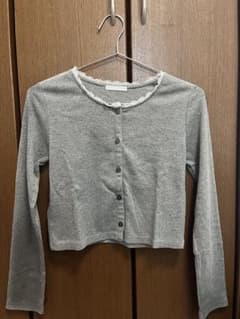 Amista リブ カーディガン グレー レースネック　Mサイズのサムネイル