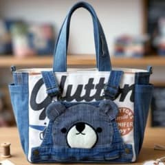 肩掛け デニムリメイク トートバッグ くま パッチワーク - メルカリ