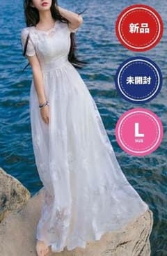 【新品/未開封】【即購入OK】リゾートフレアワンピース　ホワイト　Lサイズのサムネイル