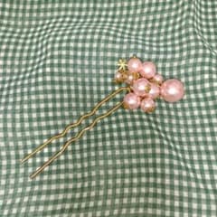 パール風 ヘアピン ヘアアクセサリー ピンク× ゴールドのサムネイル