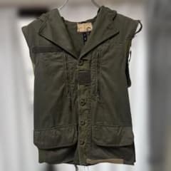 【希少・一点物】Gilet 60s リメイクフードベスト オリーブのサムネイル