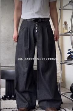 YOLO 新品未使用】2タックストライプワイドデニムスラックス TO1823 