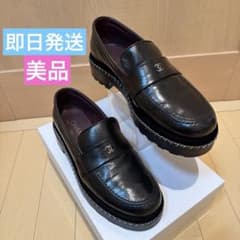 美品】CHANEL ココマーク モカシンローファー チェーン 厚底 ブラック 