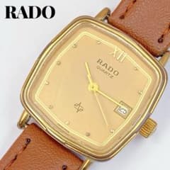 稼動品☆RADO ラドー クォーツ 時計 新品ベルト ゴールド スクエア　日付