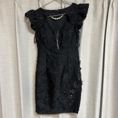 DAZZY パールフラワー総レースキャバドレス パッド付き 黒Lのサムネイル