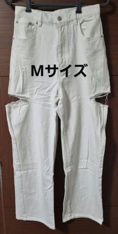 ホワイトダメージ加工ワイドレッグデニムパンツのサムネイル