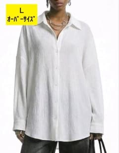ホワイト 長袖 シャツ オーバーサイズ Lサイズ シアーシャツ
