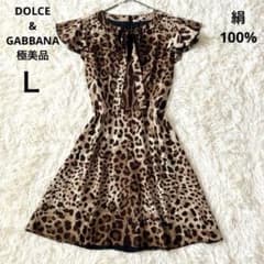 極美品✨ドルチェ&ガッパーナ レオパード柄リボンワンピース 絹100 L