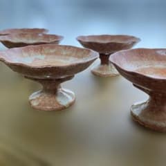 赤津焼 昇峰 高台皿 5枚セット　話食器　朱色　瀬戸　味のある皿　臼井昇のサムネイル