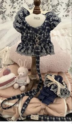 犬用ハーネス リードセット デニム風 花柄