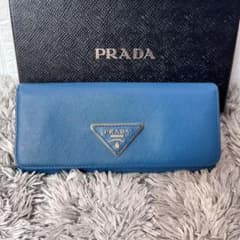 美品　PRADA サフィアーノ　三角ロゴ　長財布　コバルトブルー　メンズ 美品 PRADA サフィアーノ 三角ロゴ 長財布 コバルトブルー メンズ