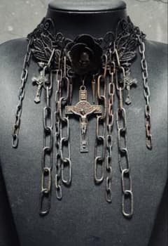 One-of-a-kind Jean Paul Gaultier Escal Rose 5 Cross Lace Choker Necklace