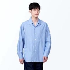 無印良品 MUJI 紳士 和紙混ポプリンシャツ ブルー Sサイズ - メルカリ