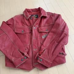 ９０´S Harley-Davidson レザージャケット レッド 刺繍 Lのサムネイル