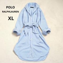 2L♡極美品　ラルフローレン　ワンピース ベルト　ストライプ　ポニー　刺繍　6 美品・QR】ポロラルフローレン ポニー刺繍 シャツワンピース