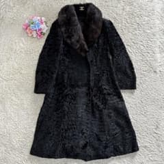 【希少】ペルシャンラム アストラカン×フォックス襟 毛皮ファー ロングコート M 希少】ペルシャンラム アストラカン×フォックス襟 毛皮ファー