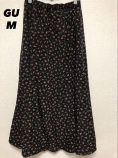 花柄 フレアロングスカート ブラックのサムネイル