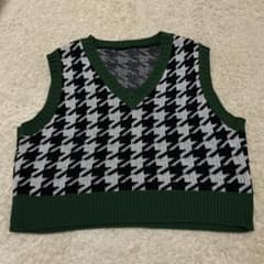 ハウンドトゥース柄 ニットベスト Vネック 秋服のサムネイル