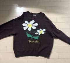 perushu花柄ニットセーター ダークブラウンのサムネイル