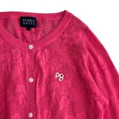 PEARLY GATES カーディガン レース編み ピンク 1 ロゴ - メルカリ
