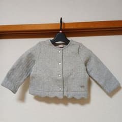 petit main グレー カーディガン スカラップヘム
